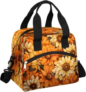 Sunflower Flowers Petals Insulated Lunch Bag for Women, Reusable Lunch Box with Adjustable Shoulder Strap Leakproof Adults Lunch Tote Bags for Work Travel Picnic Camping