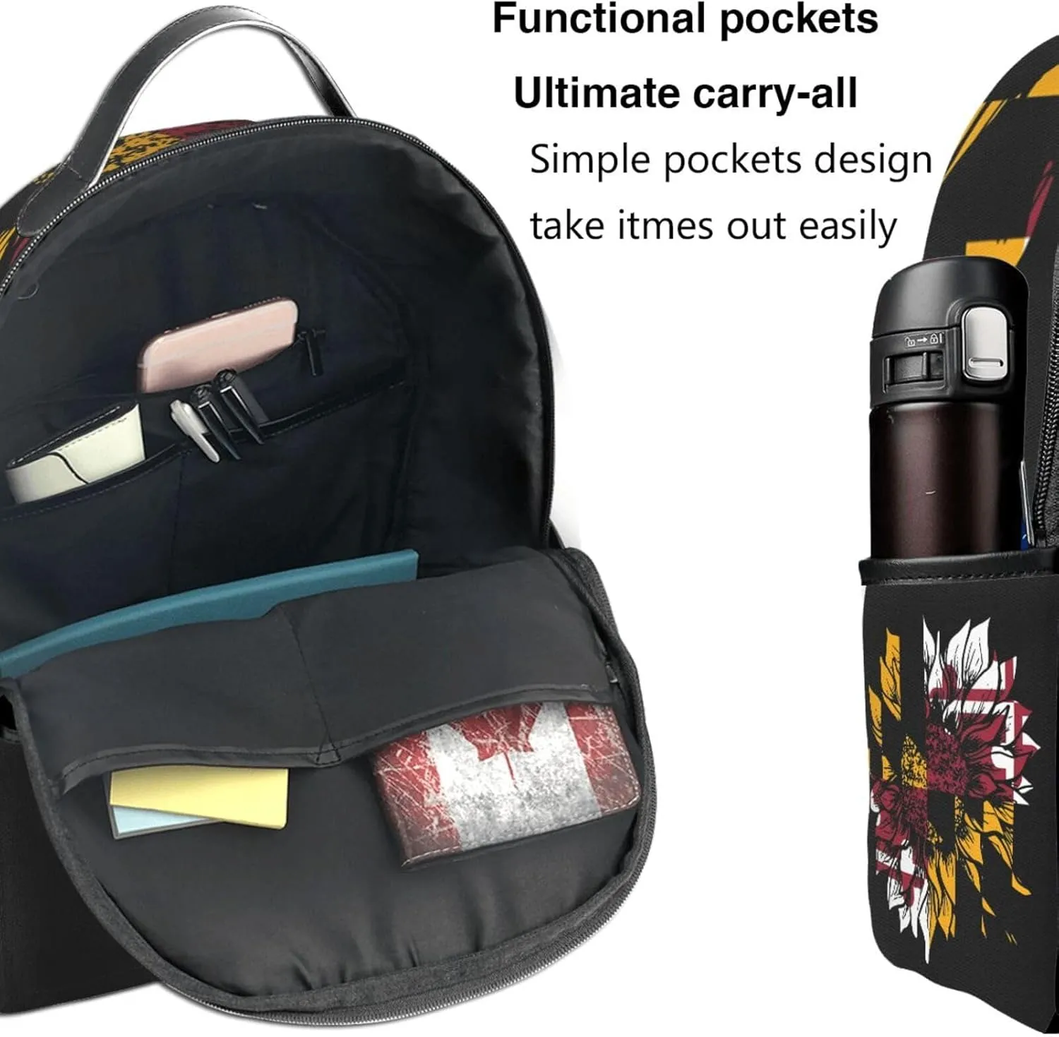 Sunflower Maryland Flag Casual Backpacks Laptop Backpack Carry-on Daypack Sports Travel Rucksack Lightweight Working Bag for Outdoor Hiking Cycling Walking