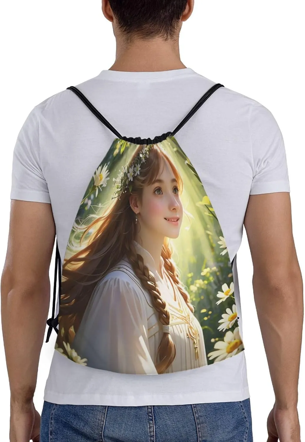 Sunlit Symphony Print Drawstring Bags 210D Polyester Backpack Foldable Sports Drawstring Sack Mini Travel Daypack