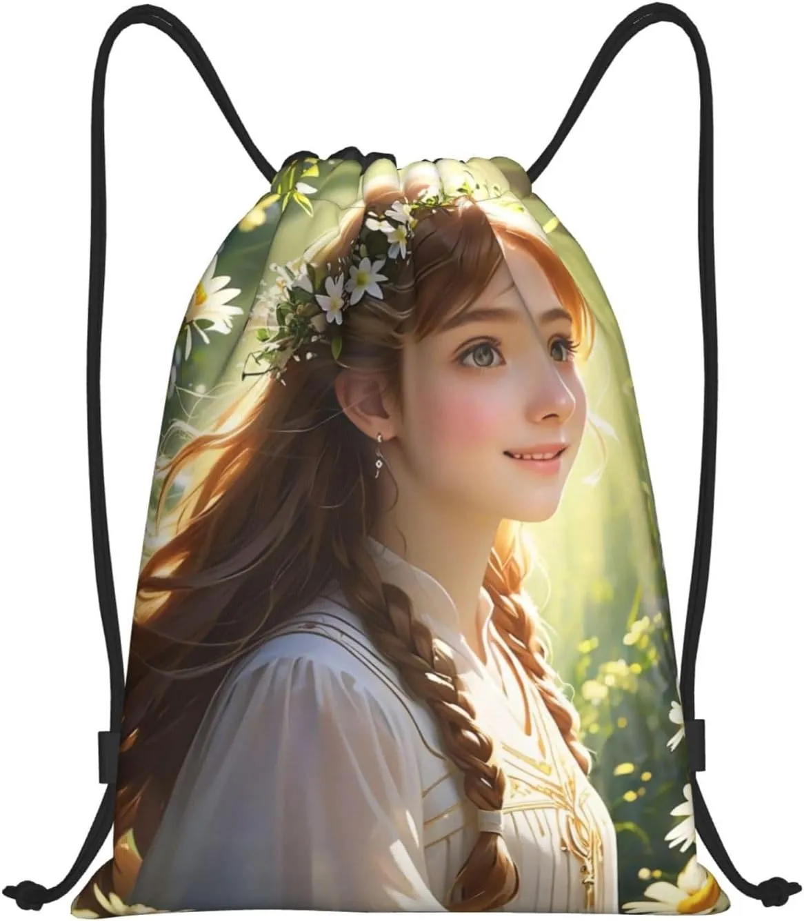 Sunlit Symphony Print Drawstring Bags 210D Polyester Backpack Foldable Sports Drawstring Sack Mini Travel Daypack