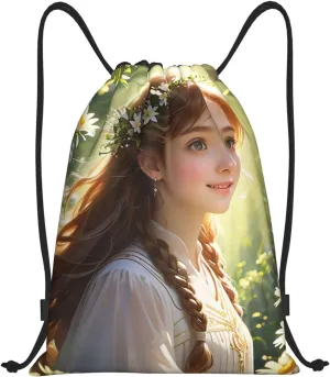 Sunlit Symphony Print Drawstring Bags 210D Polyester Backpack Foldable Sports Drawstring Sack Mini Travel Daypack
