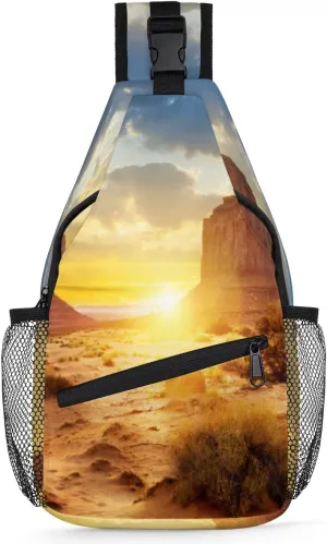 Sunset Monument Sling Bag for Women Men Desert Valley Crossbody Sling Backpack Casual Shoulder Bag Water Resistant Chest Bag Daypack for Travel Hiking Outdoors