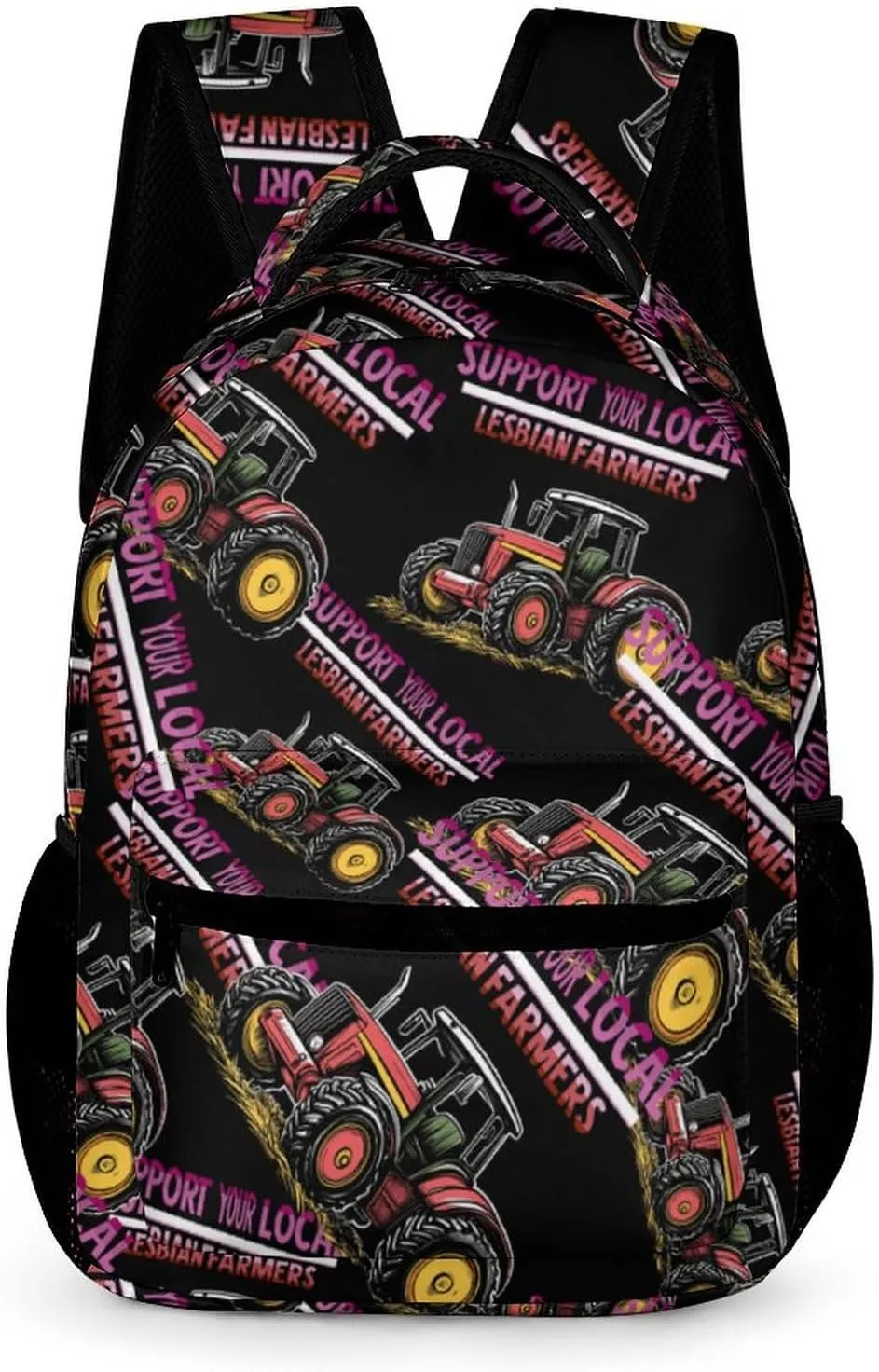 Support Your Local Lesbian Farmers Cute Backpack Travel Work Bag with Water Bottle Pocket Adjustable Padded Shoulder Straps Daypack