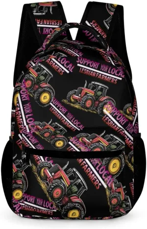 Support Your Local Lesbian Farmers Cute Backpack Travel Work Bag with Water Bottle Pocket Adjustable Padded Shoulder Straps Daypack