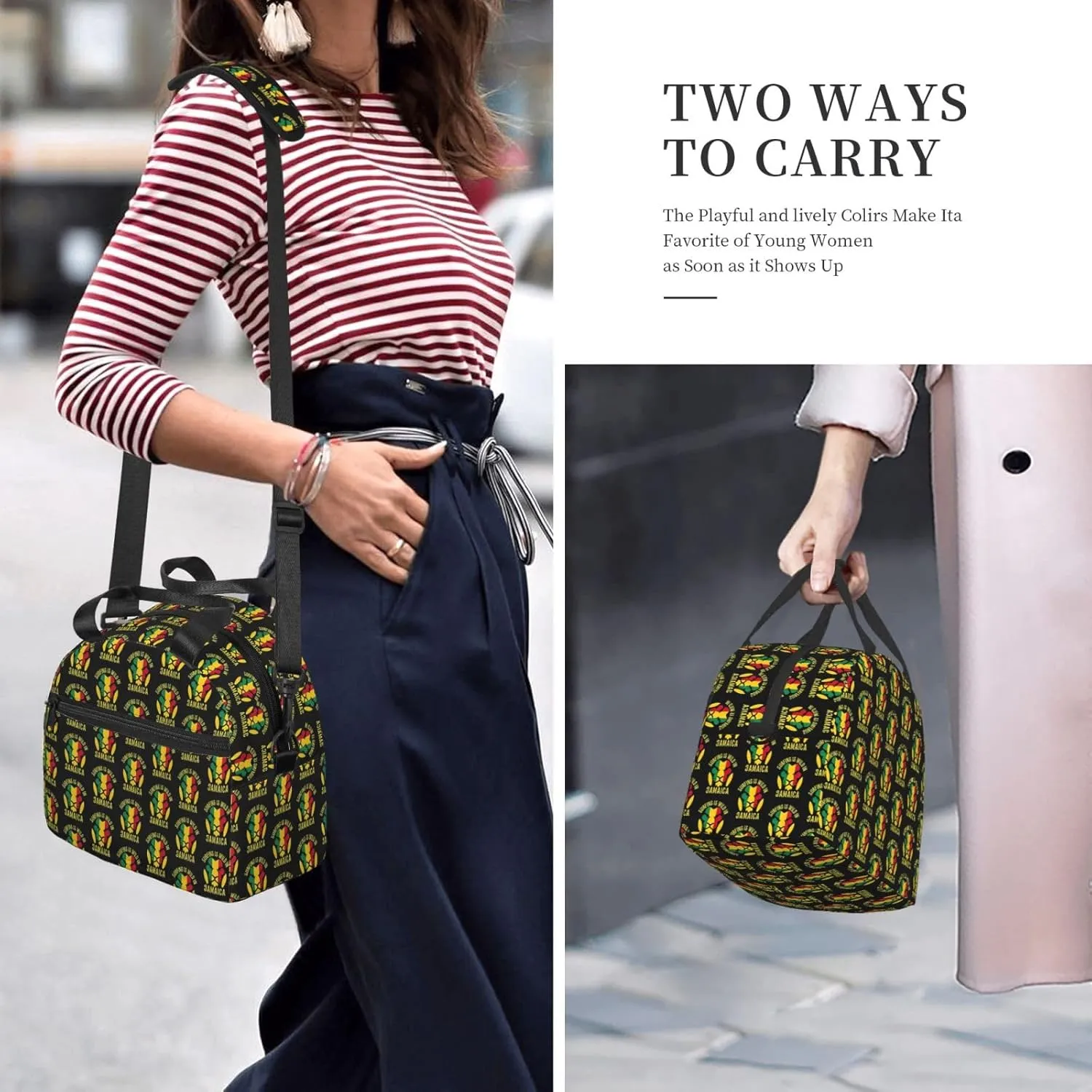 Surfing Is Wild In Jamaica Lion Sling Lunch Bag Portable Lunch Box Reusable Insulated Crossbody Lunchbags Cooler Tote Bag Meal Organizer for Picnic Work Travel