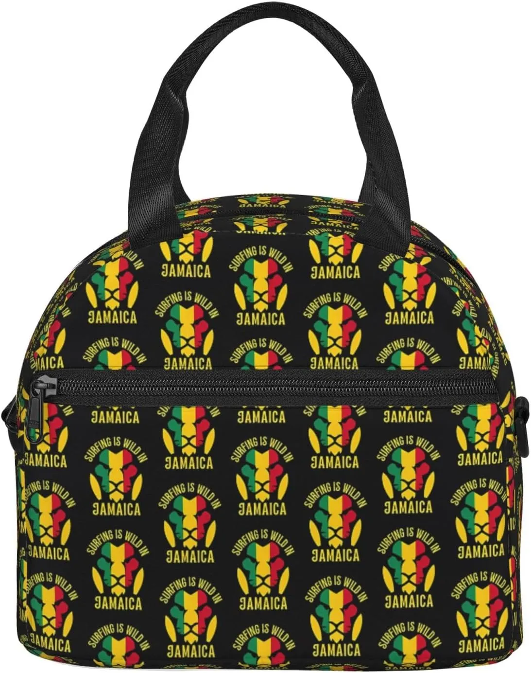 Surfing Is Wild In Jamaica Lion Sling Lunch Bag Portable Lunch Box Reusable Insulated Crossbody Lunchbags Cooler Tote Bag Meal Organizer for Picnic Work Travel