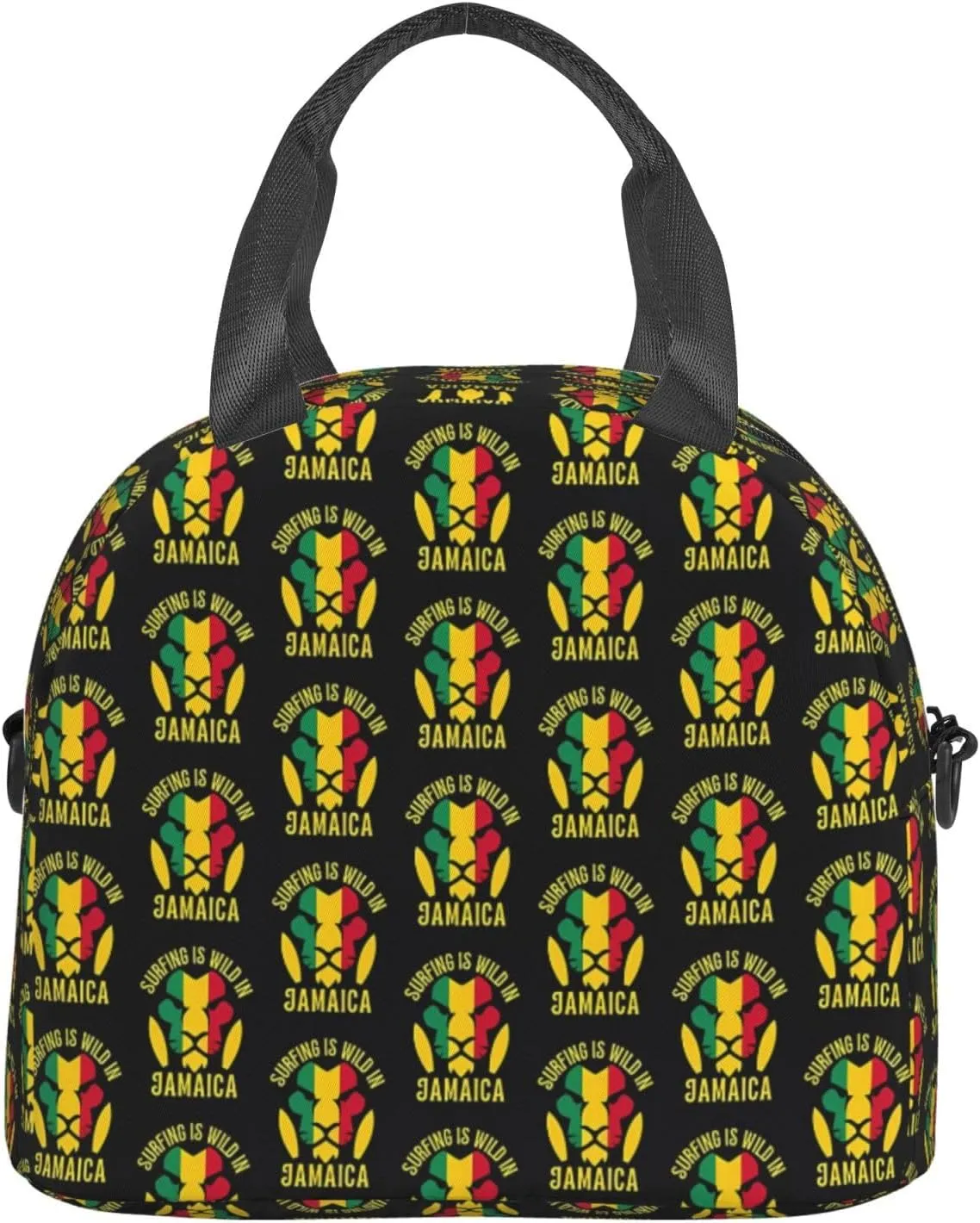 Surfing Is Wild In Jamaica Lion Sling Lunch Bag Portable Lunch Box Reusable Insulated Crossbody Lunchbags Cooler Tote Bag Meal Organizer for Picnic Work Travel