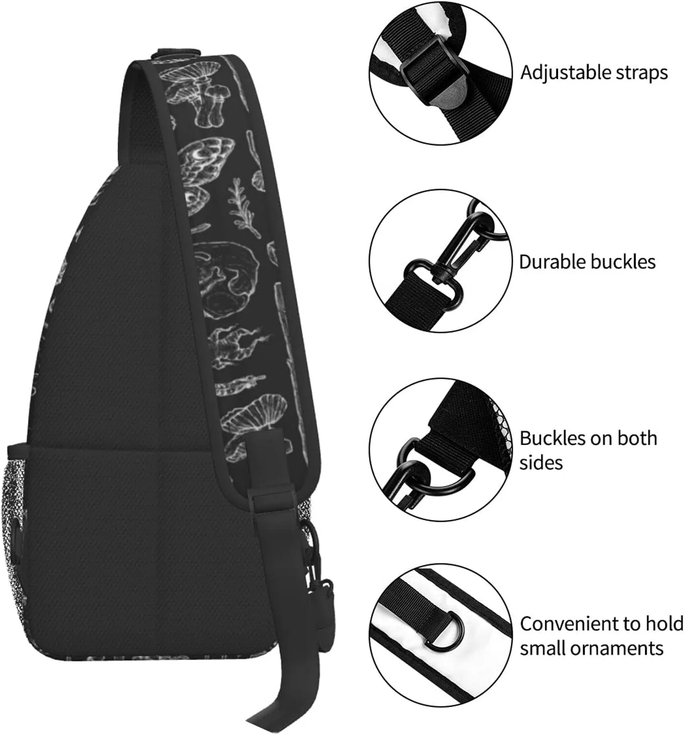 SWEET TANG Men and Women Sling Bag Chest Daypack Shoulder Backpack Crossbody for Hiking Camping Running Large Capacity Anti-Theft Rucksack Butterfly Skull Head Mushroom Leaf Specimen