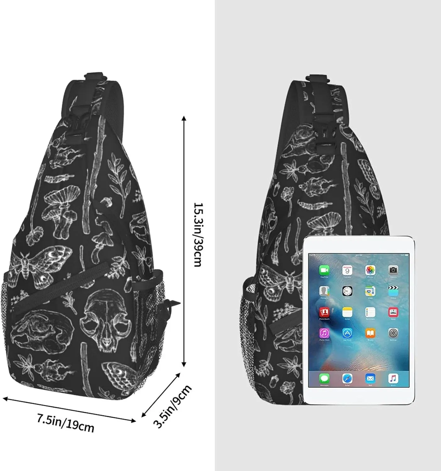 SWEET TANG Men and Women Sling Bag Chest Daypack Shoulder Backpack Crossbody for Hiking Camping Running Large Capacity Anti-Theft Rucksack Butterfly Skull Head Mushroom Leaf Specimen