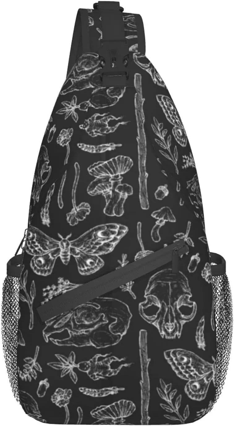 SWEET TANG Men and Women Sling Bag Chest Daypack Shoulder Backpack Crossbody for Hiking Camping Running Large Capacity Anti-Theft Rucksack Butterfly Skull Head Mushroom Leaf Specimen