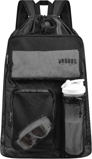 Swim Bag for Swimmers, Large Mesh Swim Bag, 80L(8 Footballs Capacity) Lightweight Waterproof Drawstring Beach Backpack for Men & Women- 30"x22.5"x7.6"(XXXL-Large)