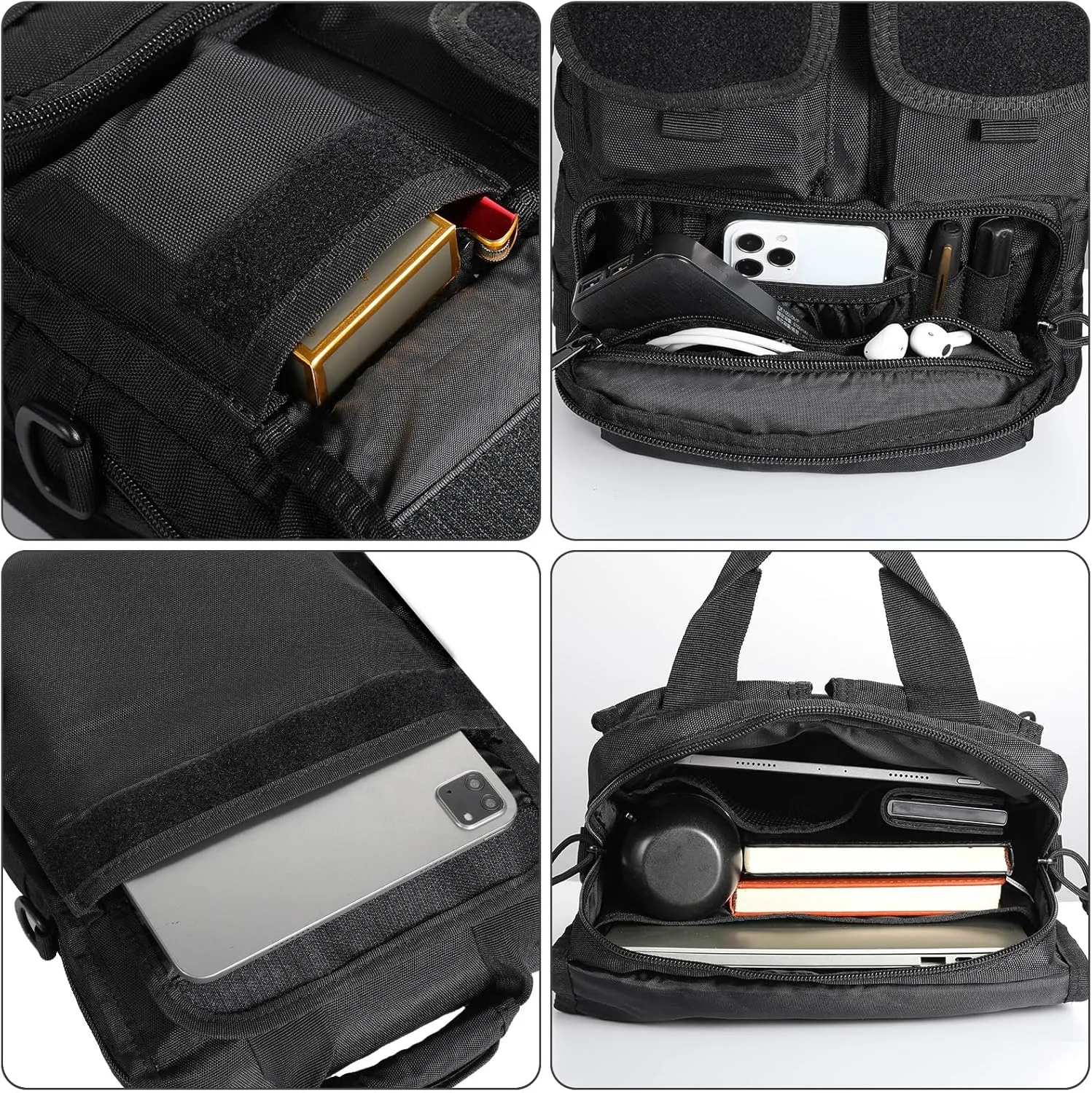 Tactical Messenger Bag Military MOLLE Sling Shoulder Pack Briefcase Laptop Assault Gear Handbags Utility Carry Satchel (Black, 13.3 inch)