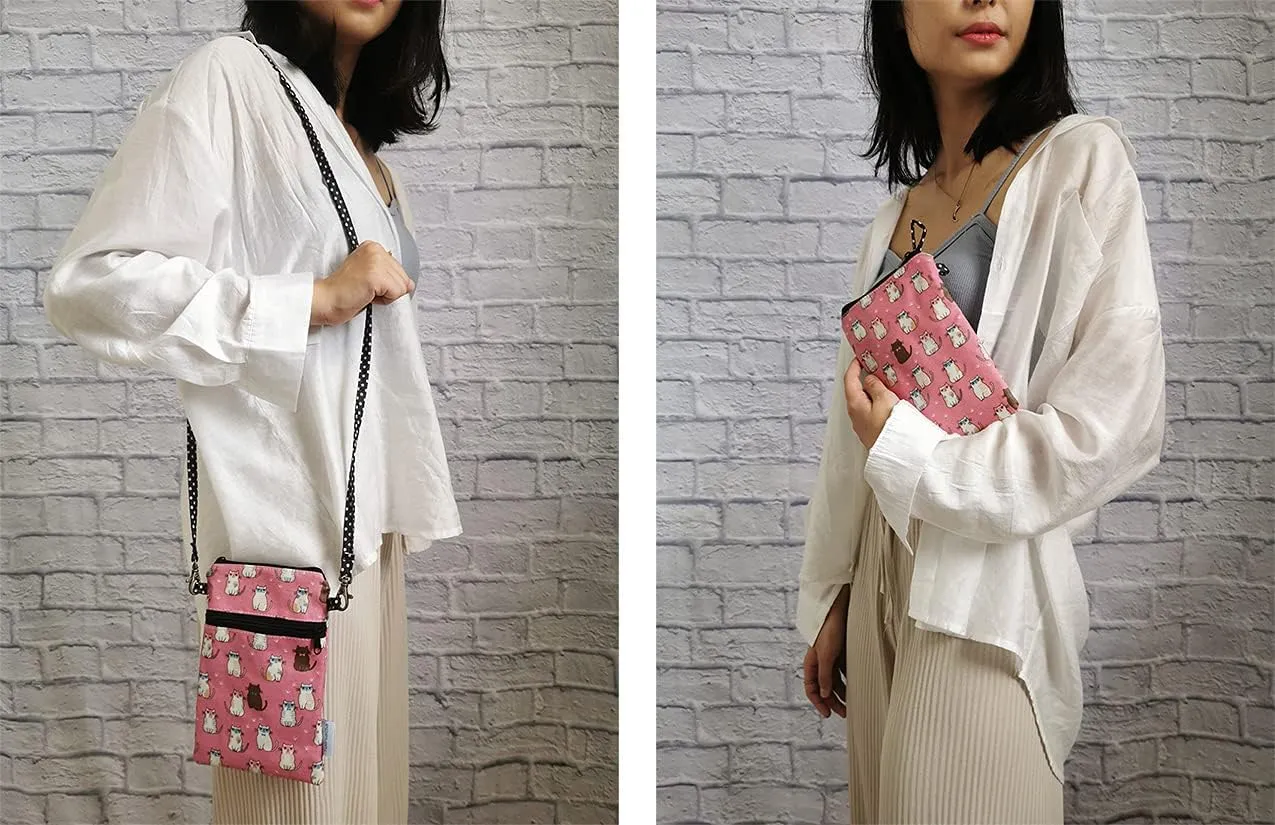 Tainada Women Crossbody Shoulder Travel Zippered Wallet Purse Clutch Phone Bag w/Detachable Strap (Cats Pattern Pink)