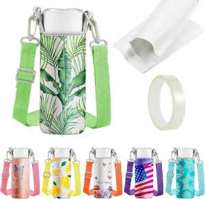 Tanlade 19 Pcs Sublimation Water Bottle Bag Blanks 26 oz Include 6 Insulated Blank Water Bottle Holder 6 Shoulder Adjustable Strap 6 Shrink Wrap Bags 1 Roll Heat Tape for Adult Kid Hiking