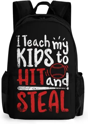 Teach Kids to Hit And Steal Baseball Fashion Backpack Cute Daypack Unisex Laptop Bag for Travel Business Work