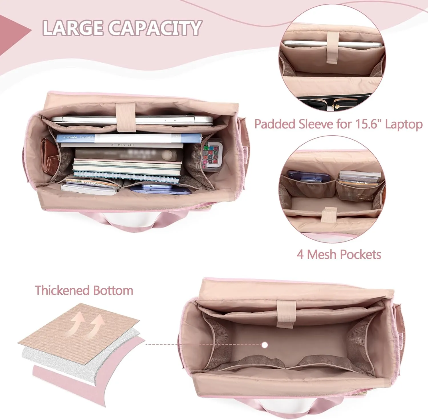 Teacher Tote Bag with Laptop Compartment, Large Teacher Utility Bag for Women Work and Teacher Supplies, Pink (Empty Bag, Patent Design)