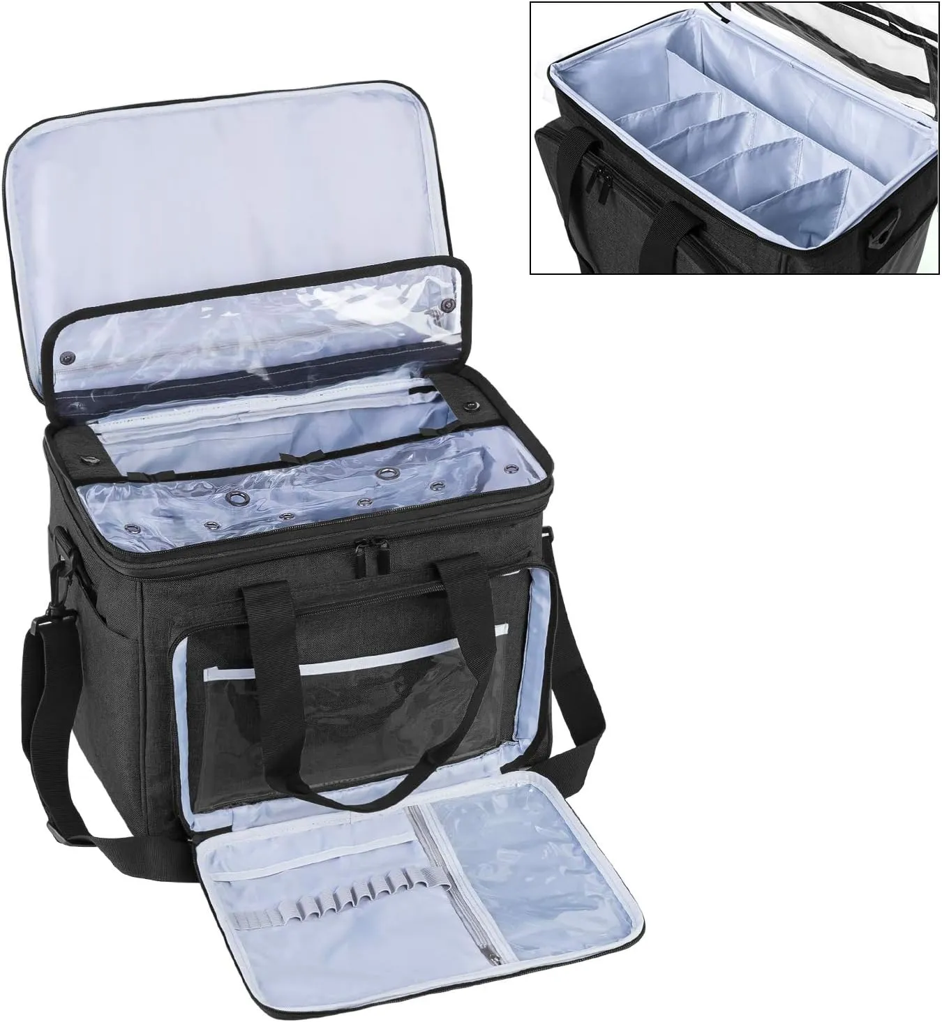 Teamoy Knitting Bag, Yarn Tote Organizer with Cover and Inner Divider (Sewn to Bottom) for Crochet Hooks, Knitting Needles(up to 14”), Project and Supplies, Black(No Accessories Included)