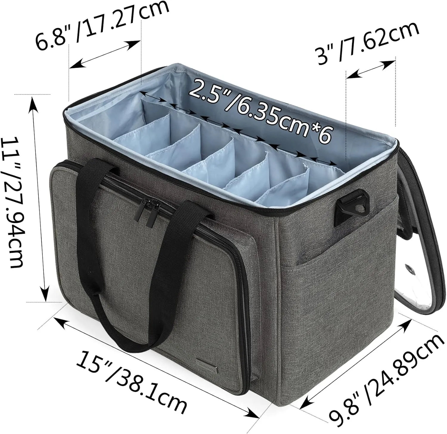 Teamoy Knitting Bag, Yarn Tote Organizer with Inner Divider (Sewn to Bottom) for Crochet Hooks, Knitting Needles(Up to 14”), Project and Supplies -No Accessories Included, Gray