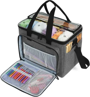 Teamoy Knitting Bag, Yarn Tote Organizer with Inner Divider (Sewn to Bottom) for Crochet Hooks, Knitting Needles(Up to 14”), Project and Supplies -No Accessories Included, Gray