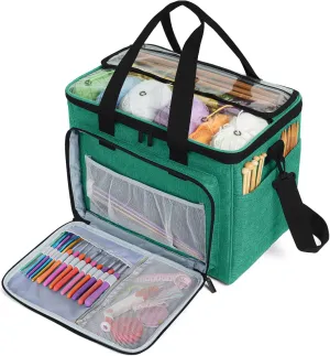 Teamoy Knitting Bag, Yarn Tote Organizer with Inner Divider (Sewn to Bottom) for Crochet Hooks, Knitting Needles(Up to 14”), Project and Supplies -No Accessories Included, Green