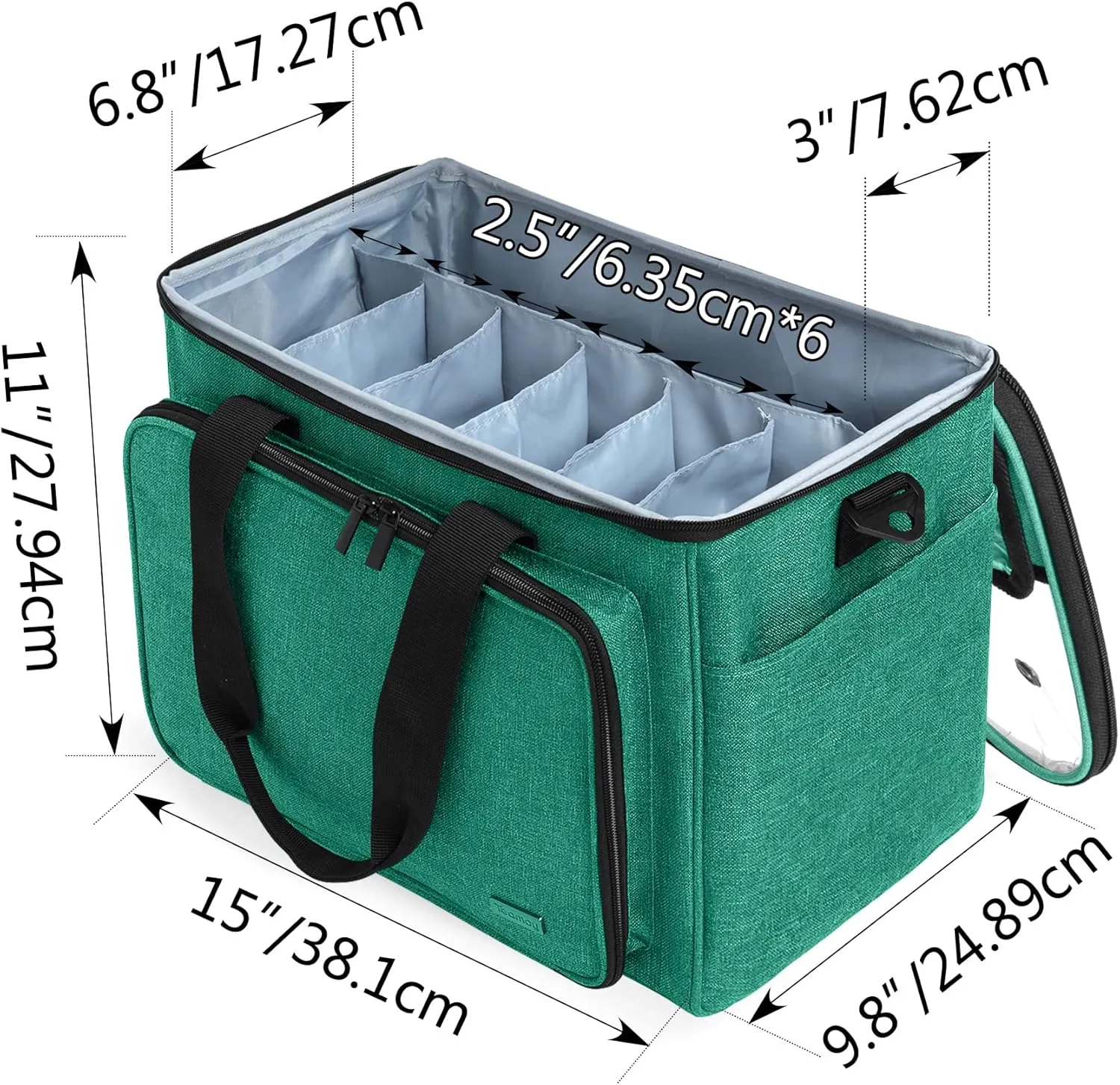 Teamoy Knitting Bag, Yarn Tote Organizer with Inner Divider (Sewn to Bottom) for Crochet Hooks, Knitting Needles(Up to 14”), Project and Supplies -No Accessories Included, Green