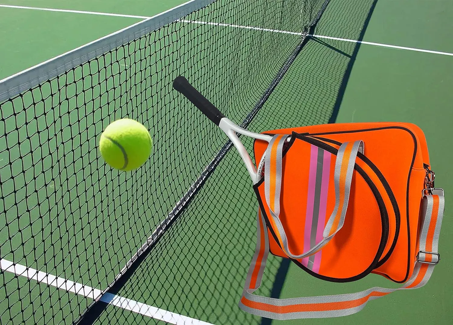 Tennis Sports Bag For Men&Women,Waterproof Neoprene Beach Bag,Soft High Capacity Shoulder Bag,Fashion Messenger Bag With Tennis Pendant