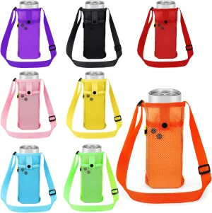 Tessco 8 Pcs Water Bottle Sling Holder with Adjustable Shoulder Strap Water Bottle Mesh Carrier Bag Sleeve Pouch Holder for Walking Sports