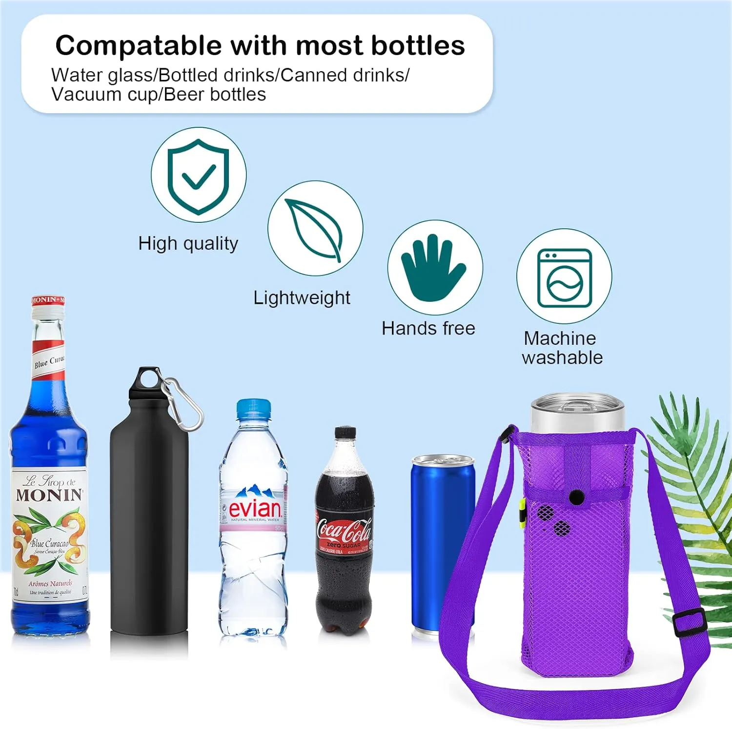Tessco 8 Pcs Water Bottle Sling Holder with Adjustable Shoulder Strap Water Bottle Mesh Carrier Bag Sleeve Pouch Holder for Walking Sports