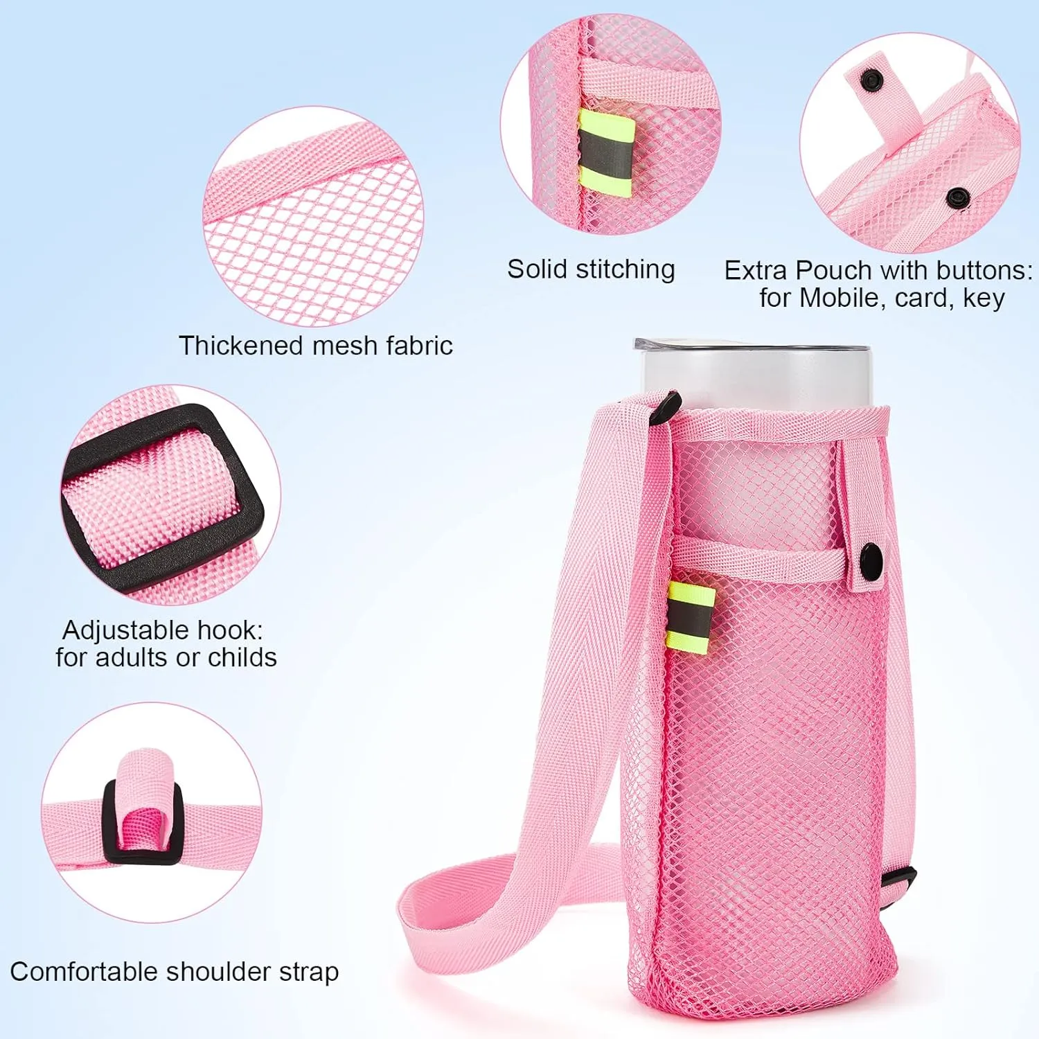 Tessco 8 Pcs Water Bottle Sling Holder with Adjustable Shoulder Strap Water Bottle Mesh Carrier Bag Sleeve Pouch Holder for Walking Sports