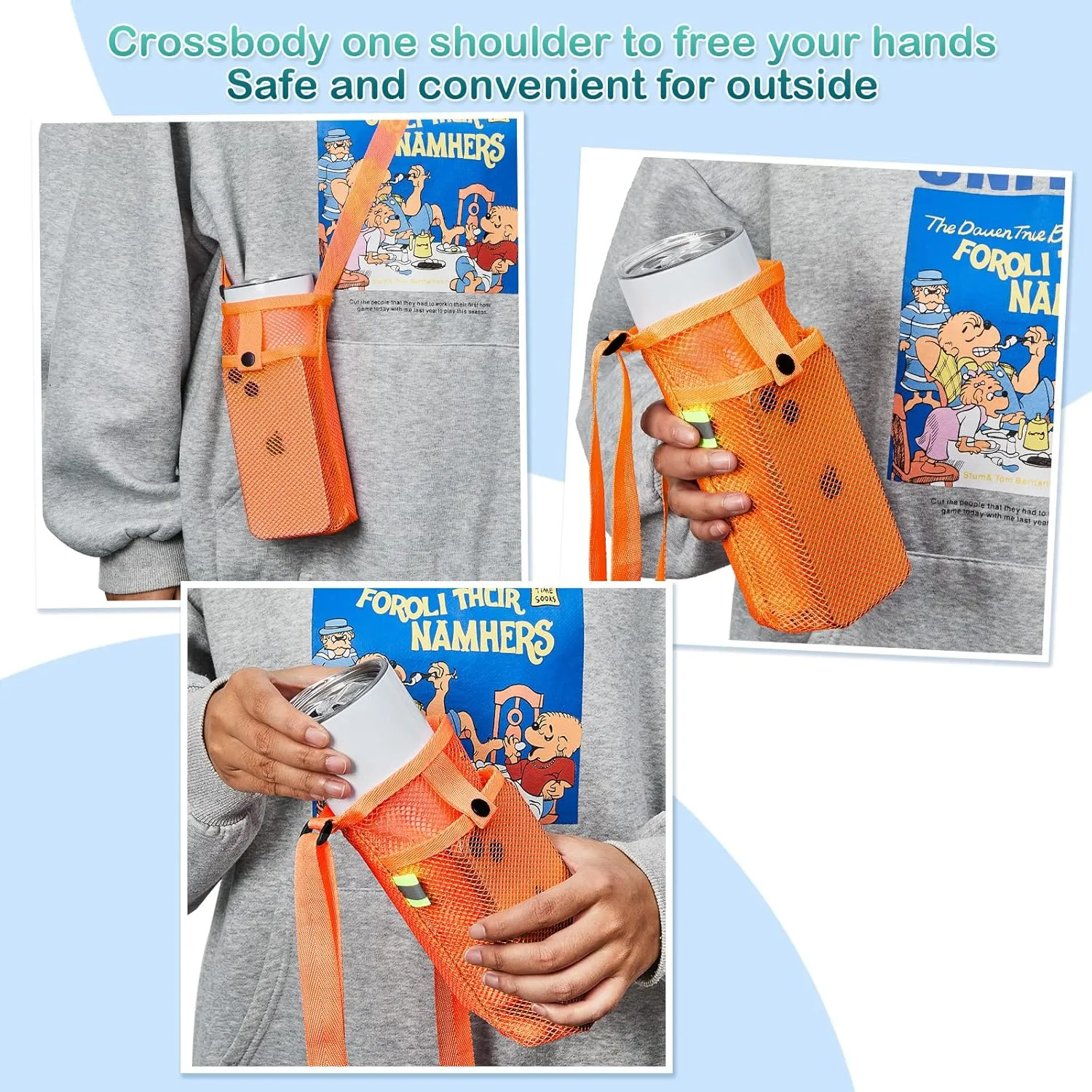 Tessco 8 Pcs Water Bottle Sling Holder with Adjustable Shoulder Strap Water Bottle Mesh Carrier Bag Sleeve Pouch Holder for Walking Sports