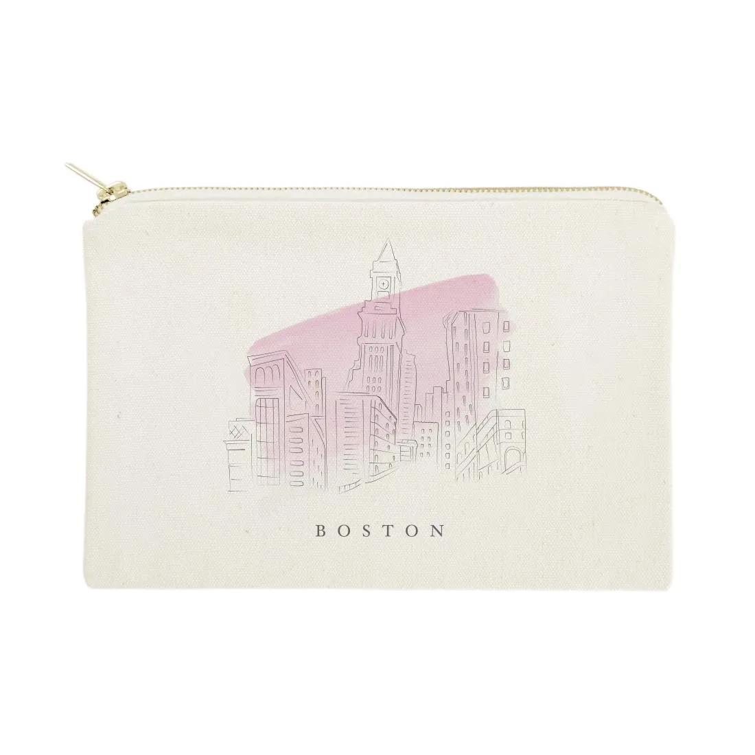 The Cotton & Canvas Co. Boston Cityscape, Skyline, Souvenir Cosmetic Bag and Travel Make Up Pouch