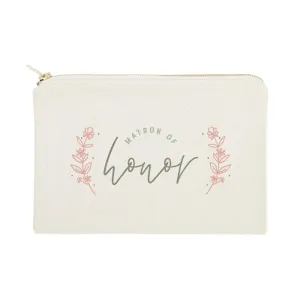 The Cotton & Canvas Co. Floral Matron of Honor Wedding Cosmetic Bag, Bridal Party Gift and Travel Make Up Pouch