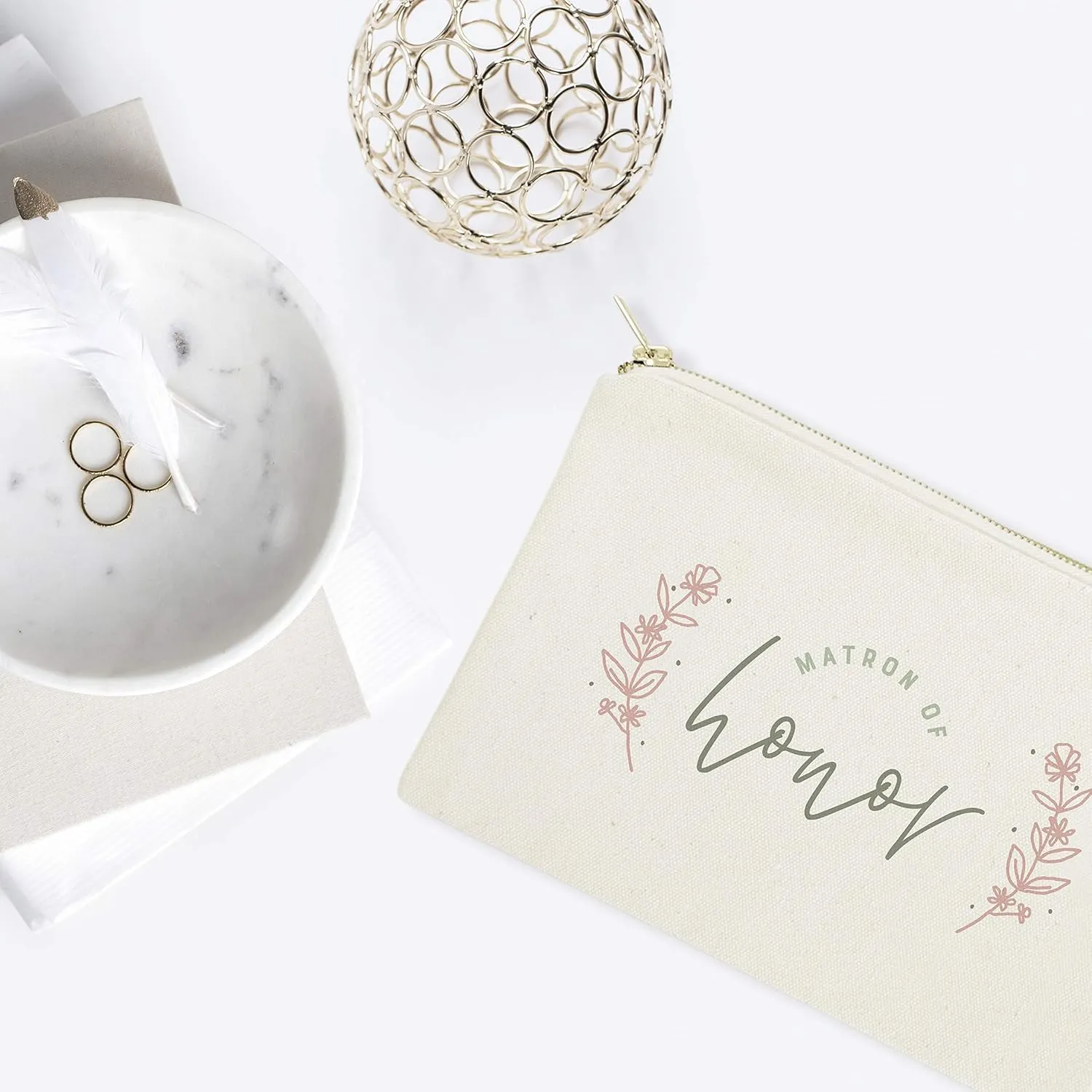 The Cotton & Canvas Co. Floral Matron of Honor Wedding Cosmetic Bag, Bridal Party Gift and Travel Make Up Pouch