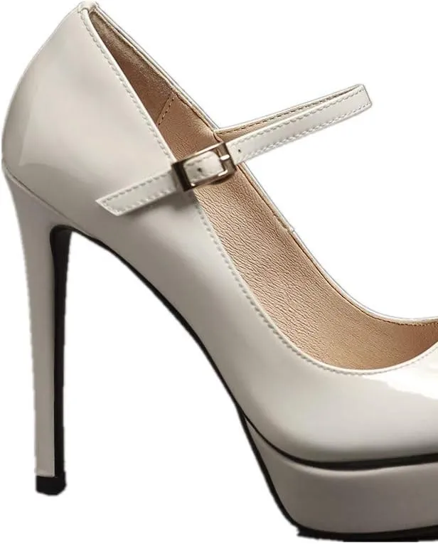 TinaCus Women's Patent Leather Pointed Toe Handmade Platform Stiletto Heels Trendy Pumps Shoes with Buckle Belt