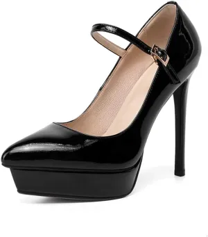 TinaCus Women's Patent Leather Pointed Toe Handmade Platform Stiletto Heels Trendy Pumps Shoes with Buckle Belt