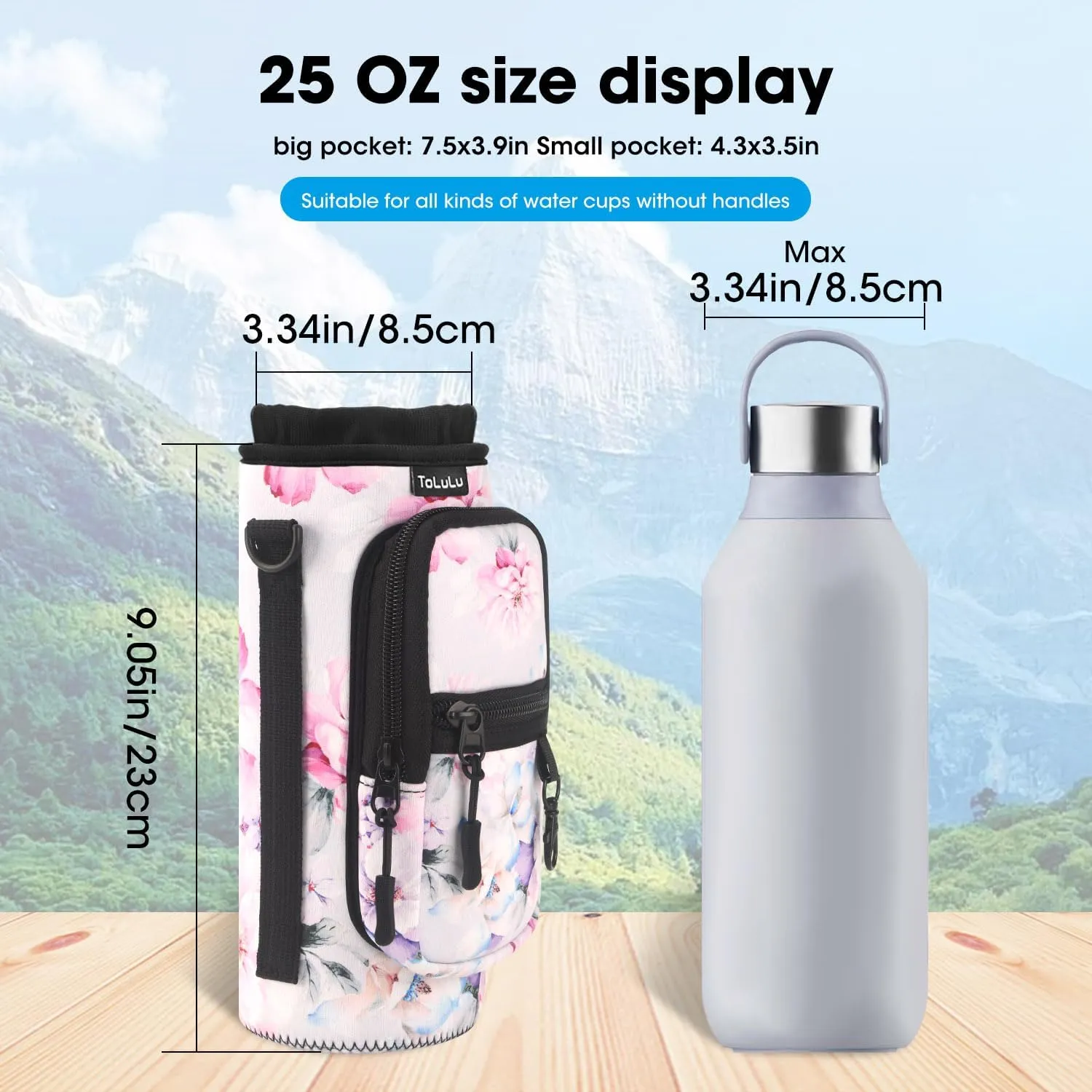ToLuLu 25/32/40oz Water Bottle Carrier Bag Pocket,Insulated Neoprene Adjustable Shoulder Strap Water Bottle Pouch Case, Crossbody Water Bottle Holder Sling Sleeve for Men Women Adults