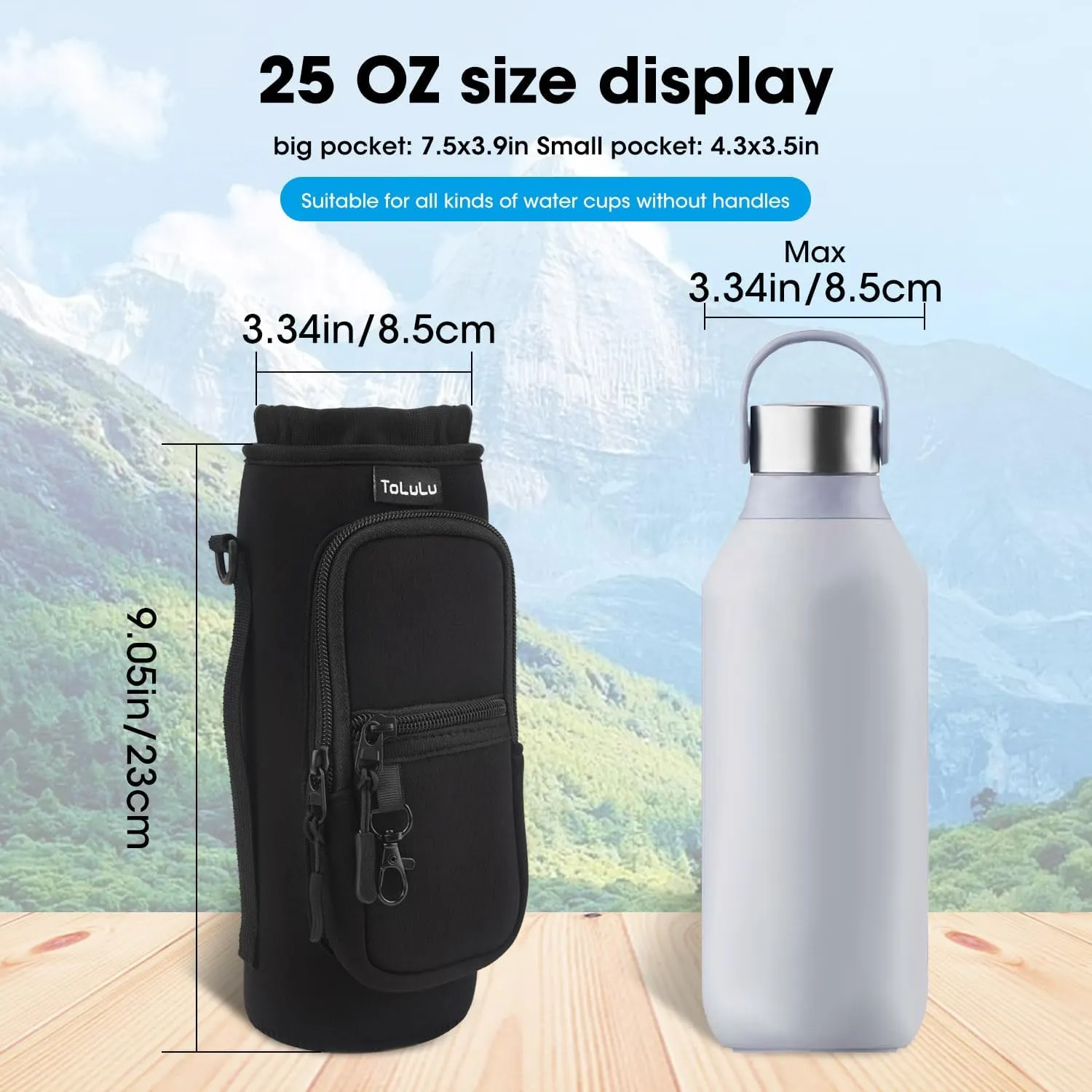 ToLuLu 25/32/40oz Water Bottle Carrier Bag Pocket,Insulated Neoprene Adjustable Shoulder Strap Water Bottle Pouch Case, Crossbody Water Bottle Holder Sling Sleeve for Men Women Adults