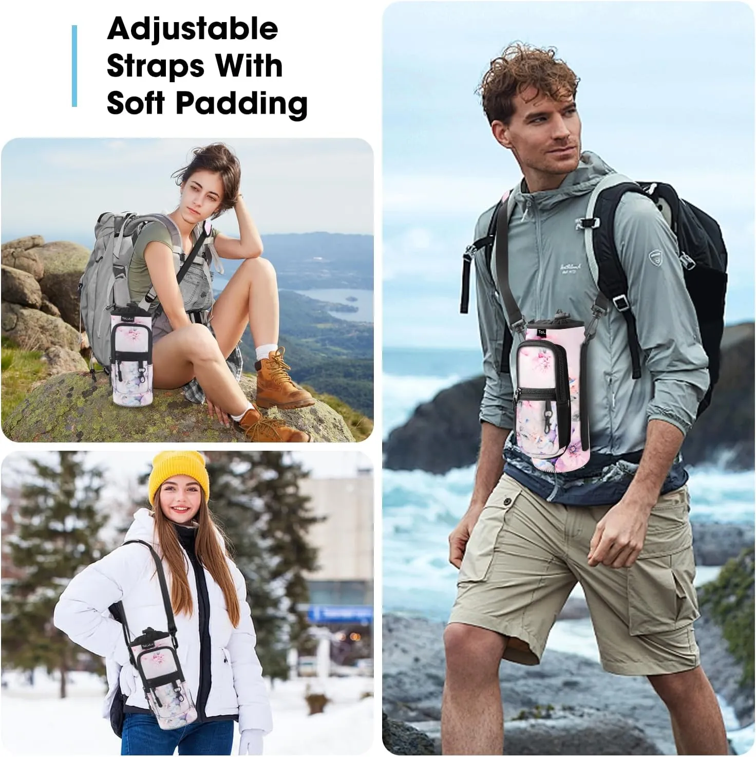 ToLuLu 25/32/40oz Water Bottle Carrier Bag Pocket,Insulated Neoprene Adjustable Shoulder Strap Water Bottle Pouch Case, Crossbody Water Bottle Holder Sling Sleeve for Men Women Adults