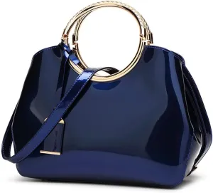 Top Handle Handbags Women Shiny Patent Leather Tote Bags Fashion Satchel Zipper Purse Shoulder Bag Evening Handbag