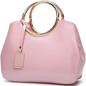 Top Handle Handbags Women Shiny Patent Leather Tote Bags Fashion Satchel Zipper Purse Shoulder Bag Evening Handbag