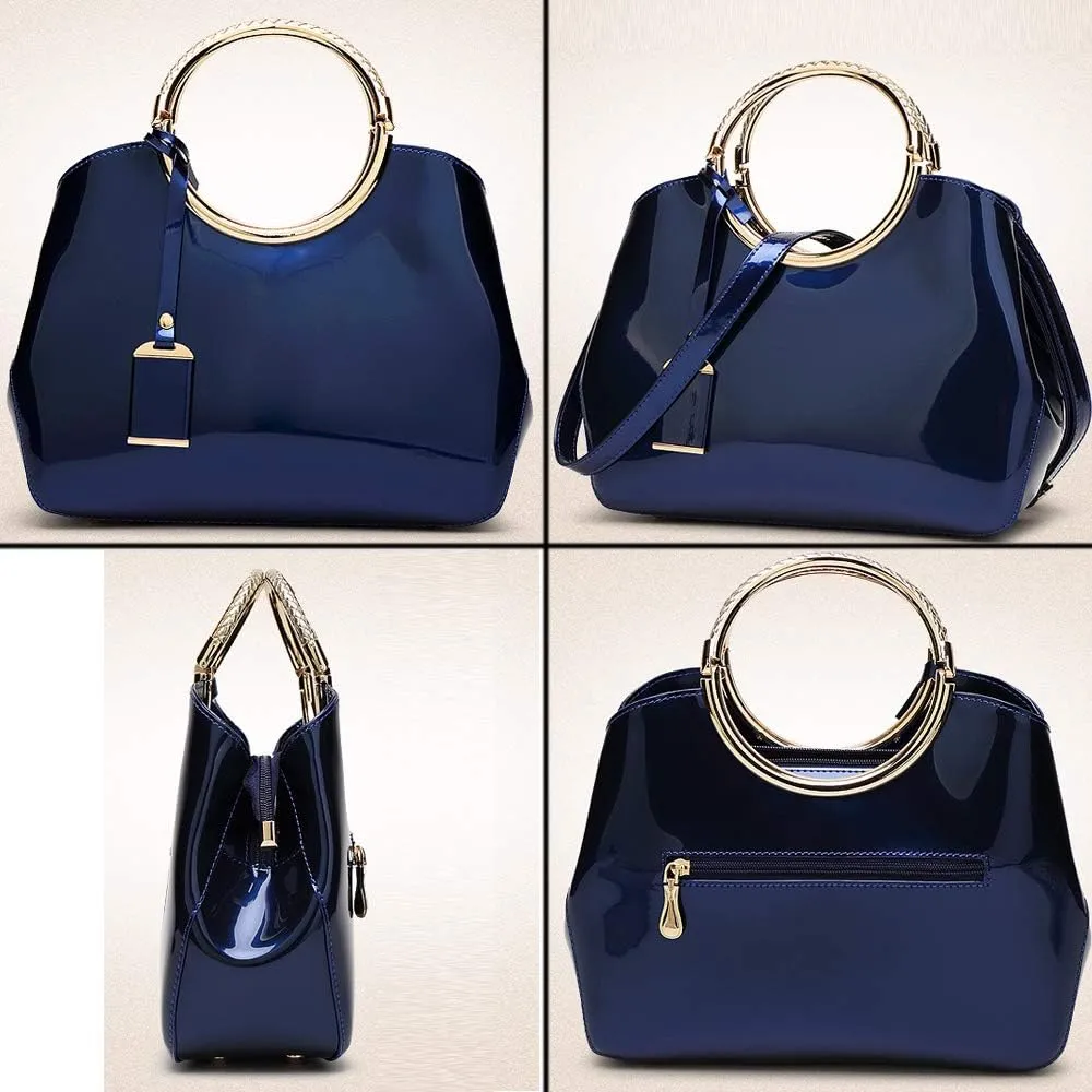 Top Handle Handbags Women Shiny Patent Leather Tote Bags Fashion Satchel Zipper Purse Shoulder Bag Evening Handbag