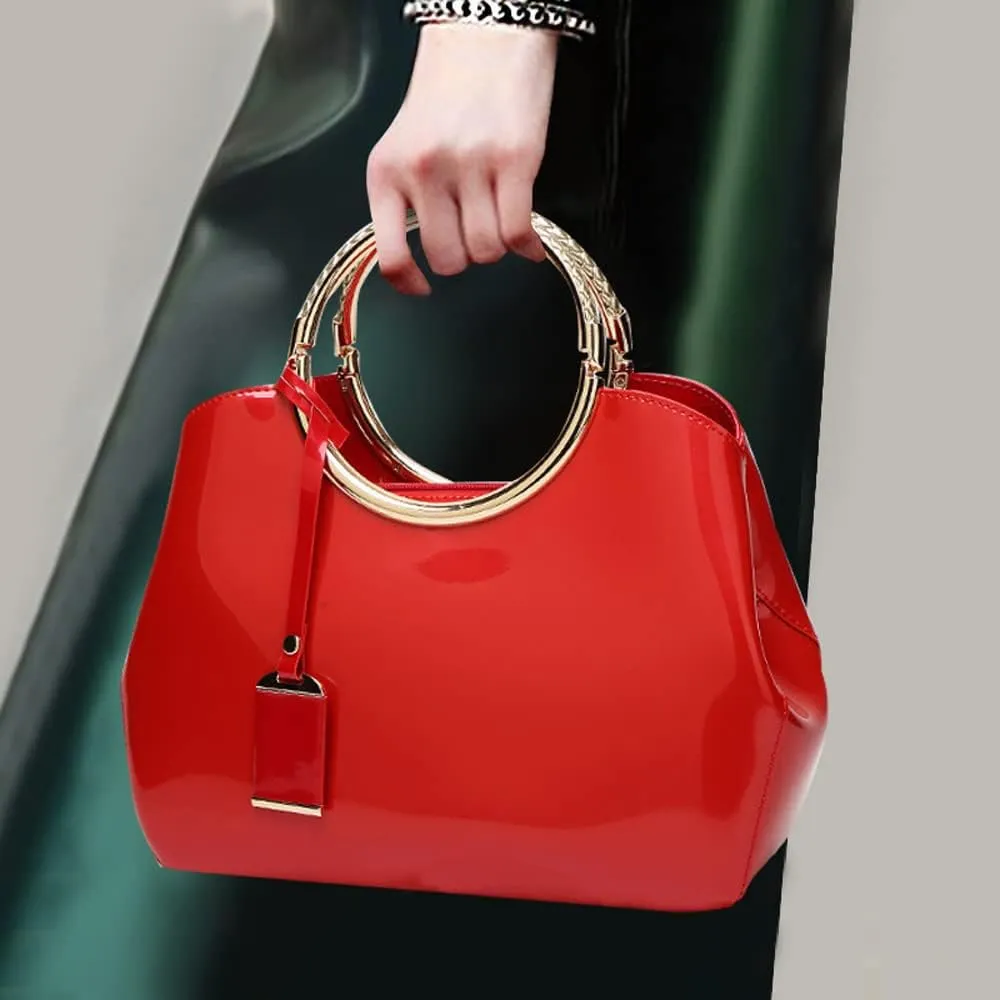 Top Handle Handbags Women Shiny Patent Leather Tote Bags Fashion Satchel Zipper Purse Shoulder Bag Evening Handbag