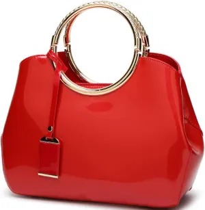 Top Handle Handbags Women Shiny Patent Leather Tote Bags Fashion Satchel Zipper Purse Shoulder Bag Evening Handbag
