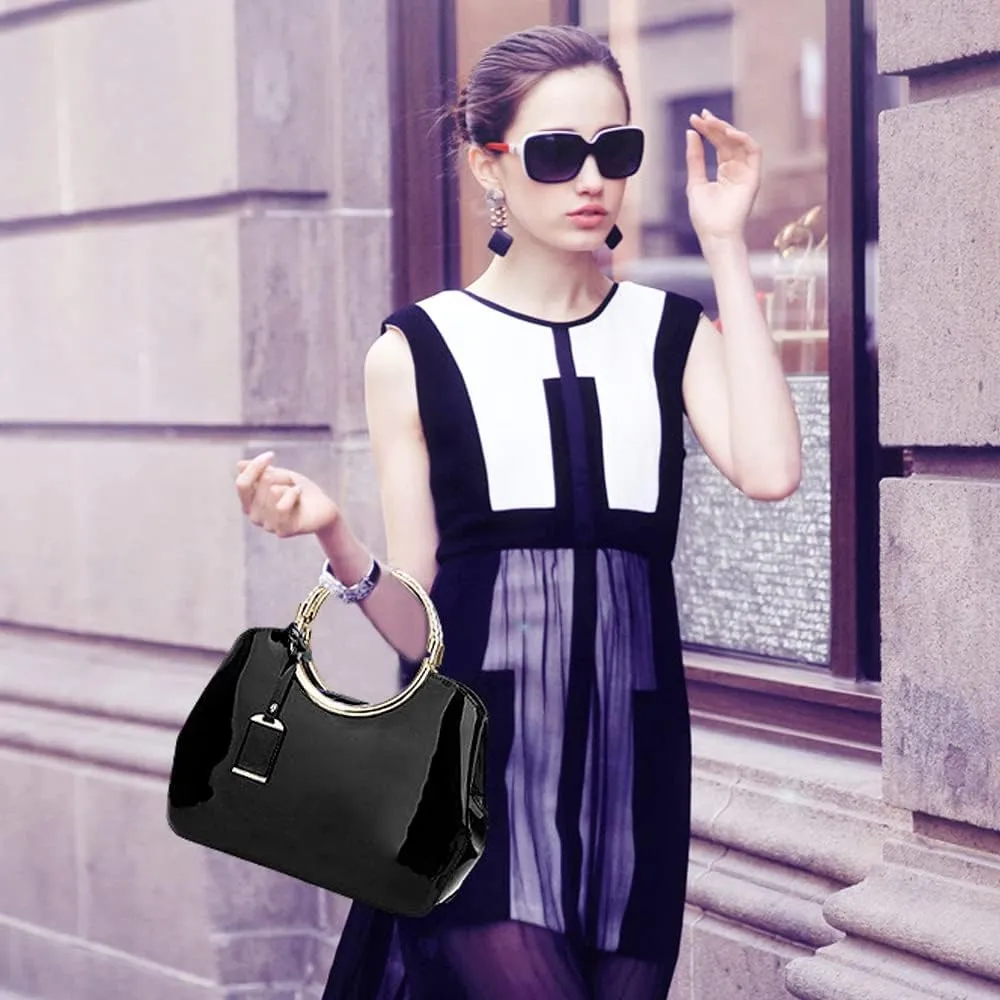 Top Handle Handbags Women Shiny Patent Leather Tote Bags Fashion Satchel Zipper Purse Shoulder Bag Evening Handbag