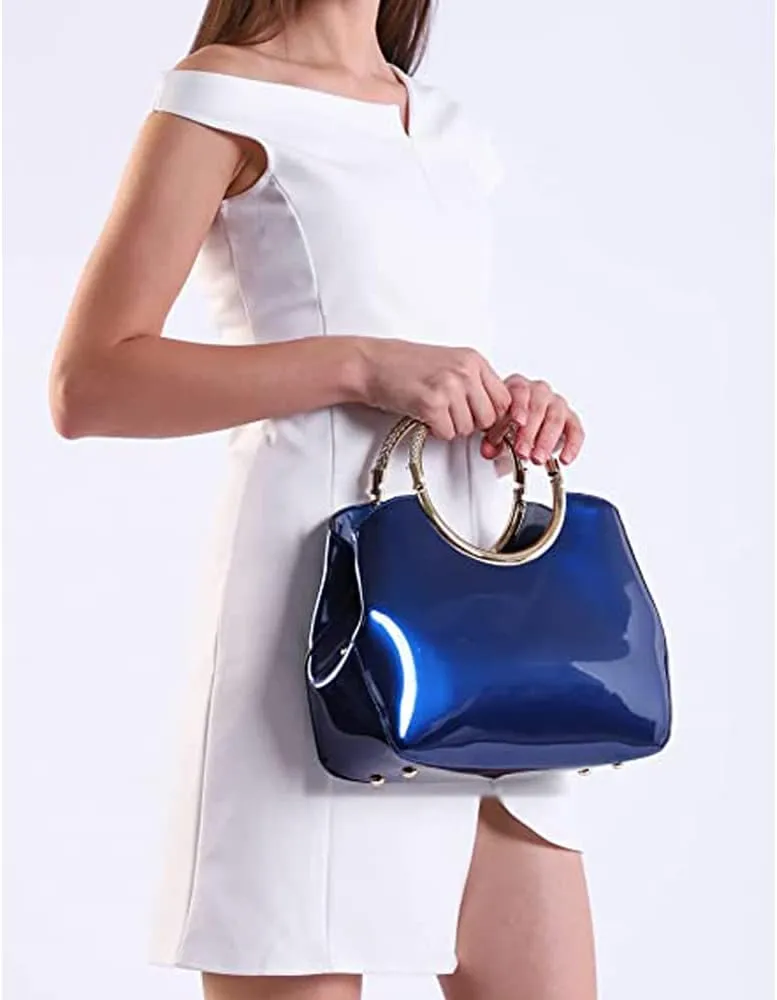 Top Handle Handbags Women Shiny Patent Leather Tote Bags Fashion Satchel Zipper Purse Shoulder Bag Evening Handbag