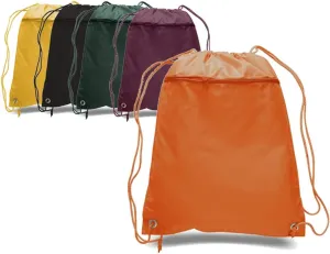 ToteBagFactory (12 Pack) Set of 12- Economical Drawstring Polyester Backpack with Front Pocket