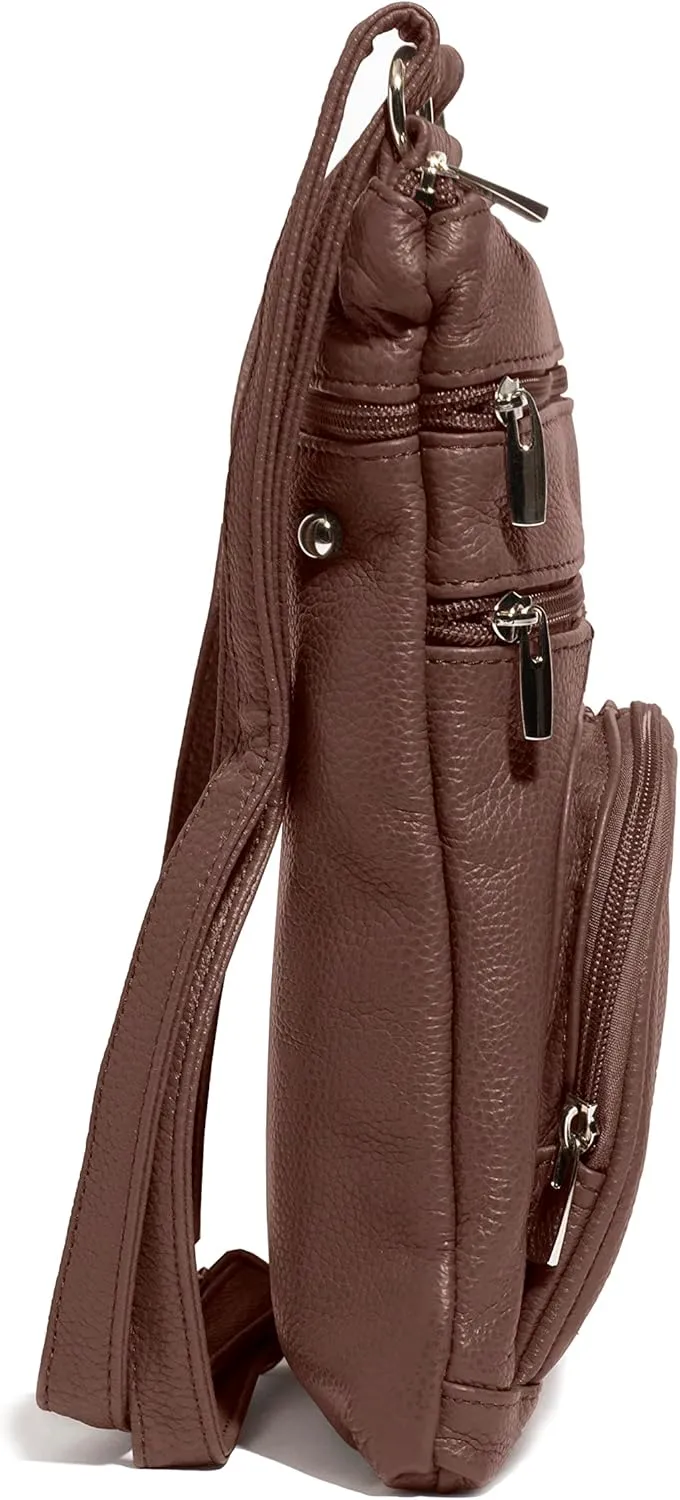 TOVOSO Crossbody Bag for Women, Genuine Leather Multi-Pocket Purse with Adjustable Strap, RFID Protection, Built-In Wallet