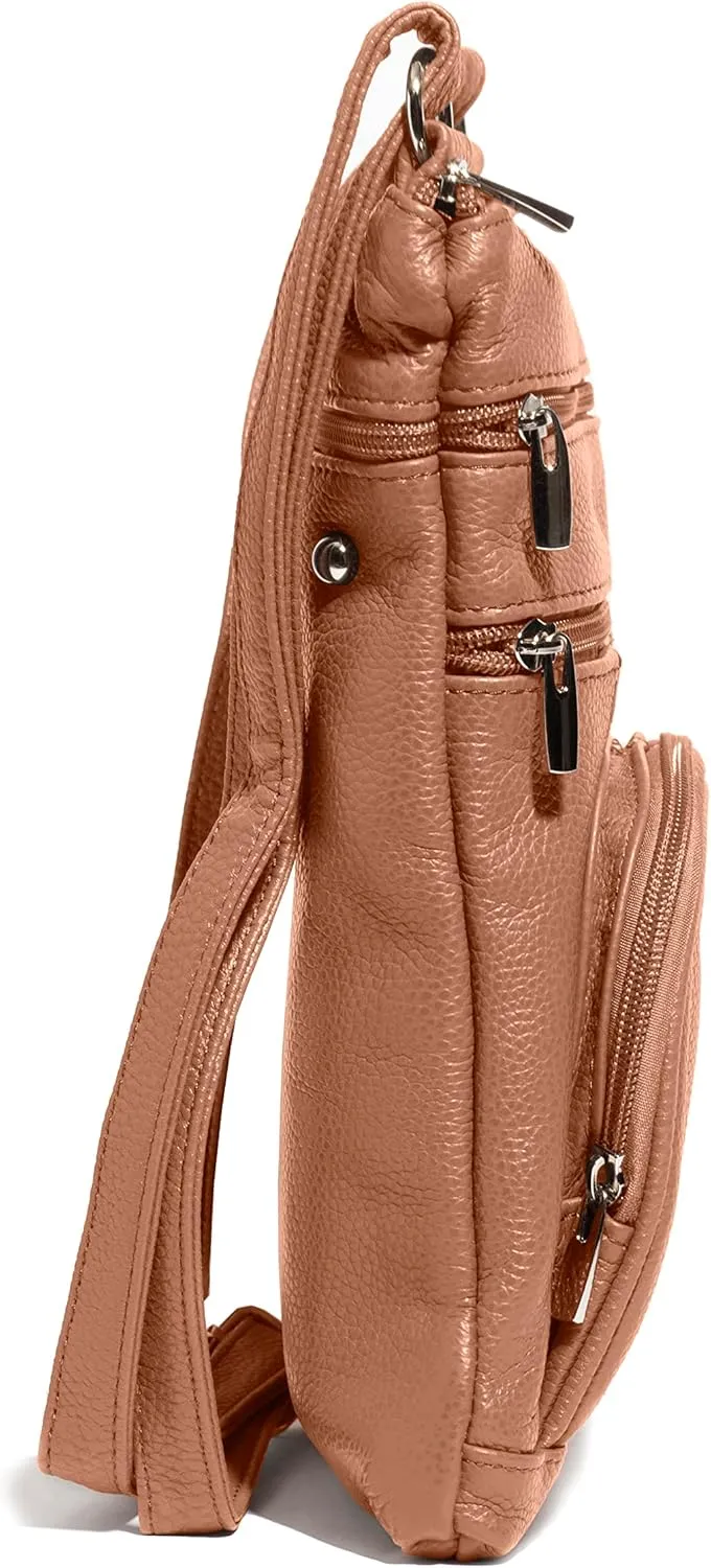 TOVOSO Crossbody Bag for Women, Genuine Leather Multi-Pocket Purse with Adjustable Strap, RFID Protection, Built-In Wallet