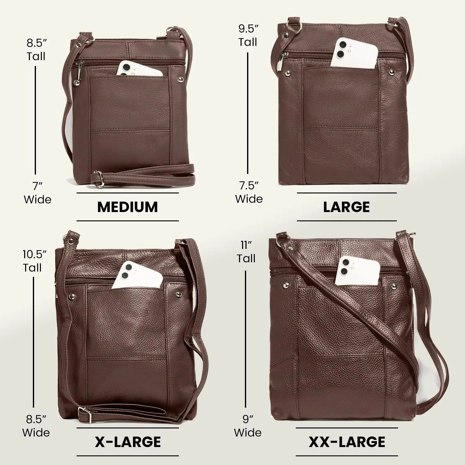 TOVOSO Crossbody Bag for Women, Genuine Leather Multi-Pocket Purse with Adjustable Strap, RFID Protection, Built-In Wallet