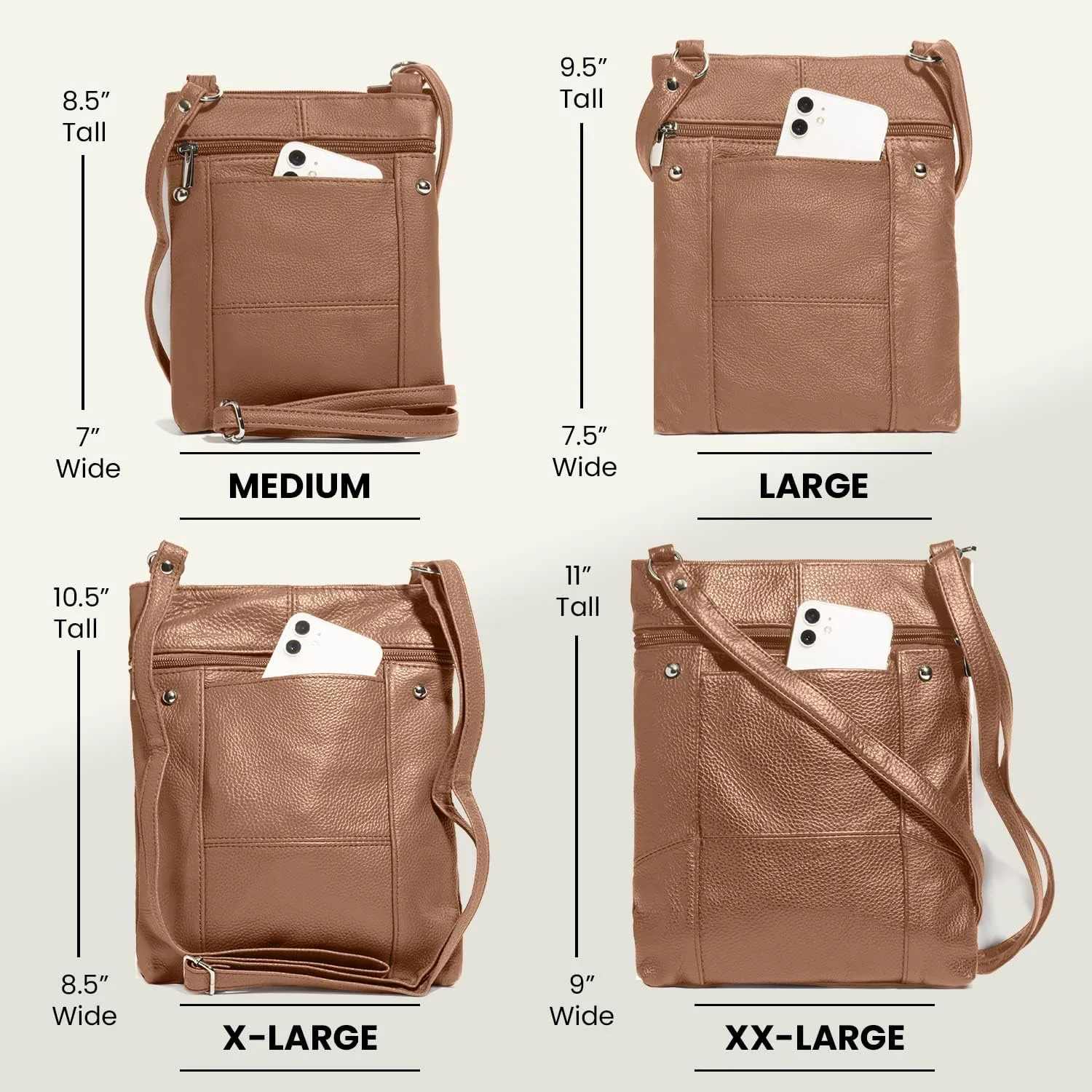 TOVOSO Crossbody Bag for Women, Genuine Leather Multi-Pocket Purse with Adjustable Strap, RFID Protection, Built-In Wallet